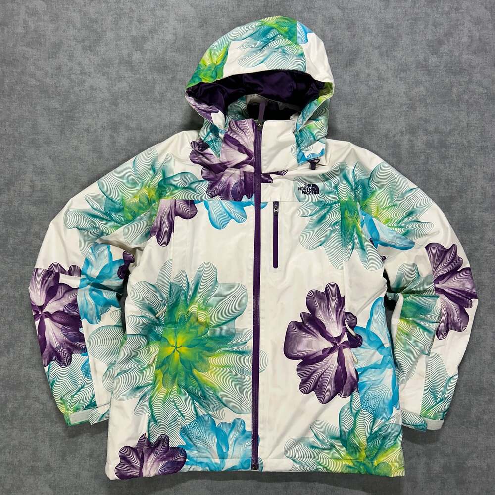The North Face Womens HyVent Ski Jacket Large Floral Line Art Insulated Snow F11